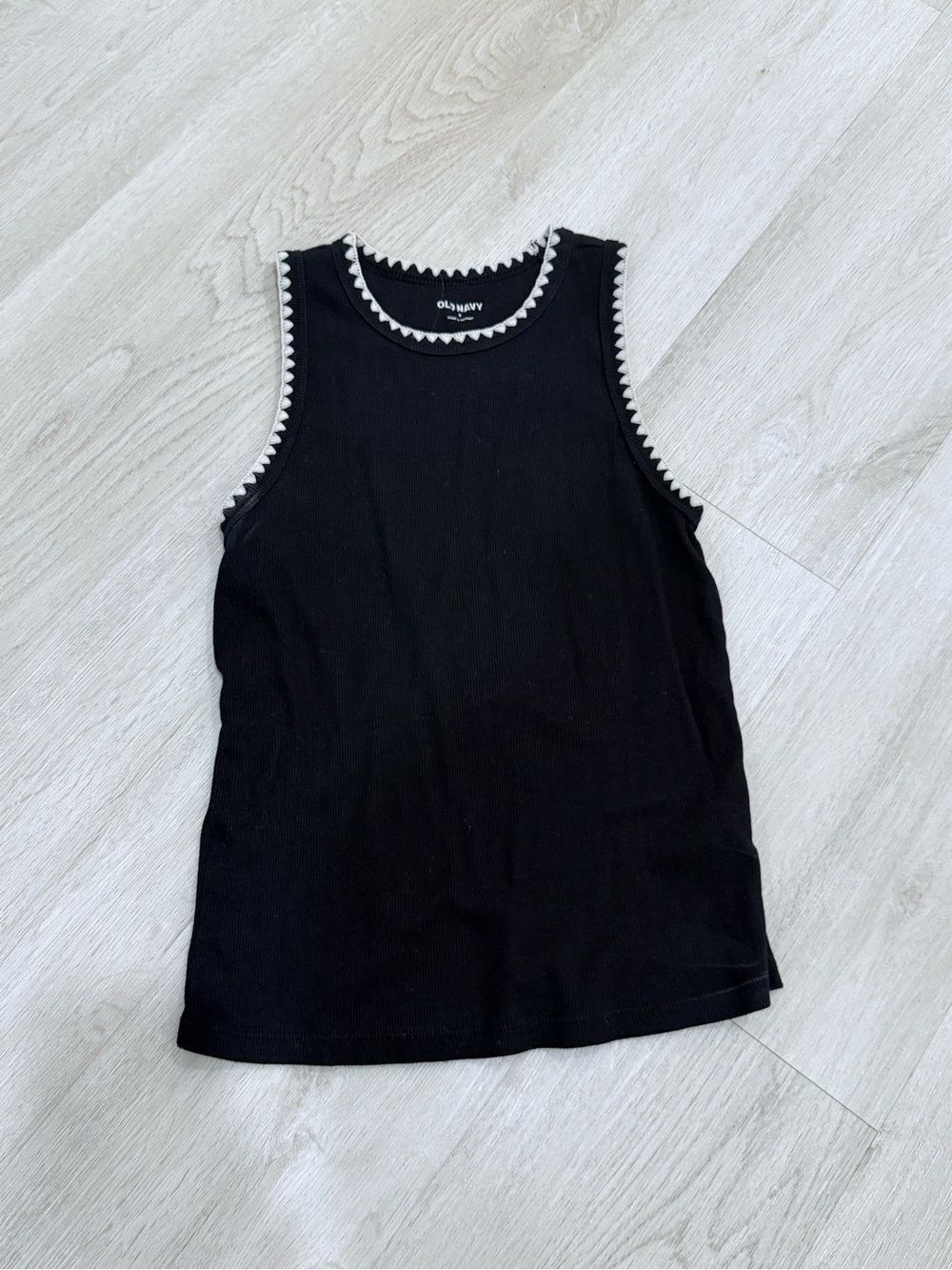 Old Navy Black Tank with White Scalloped Trim